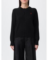 Ami Paris - Crew Neck Wool Cardigan With Logo - Lyst