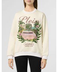 Philipp Plein - Cotton Crewneck Sweatshirt With Dropped Shoulders And Rhinestone Logo - Lyst