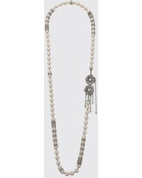 Alessandra Rich - Brass Necklace With Faux Pearls And Crystal Flower Pendant - Lyst