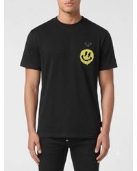 Philipp Plein - Cotton T-Shirt With Contrasting Logo Patch And Dropped Shoulders - Lyst