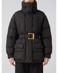 Balmain - Short Technical Fabric Down Jacket With High Neck And Waist Belt - Lyst