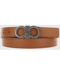 Ferragamo - Gancini Grained Calfskin Leather Belt - Lyst