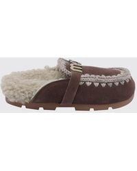 Mou - Winter Bio Suede Mules With A Shearling Lining And Metal Logo Detail - Lyst