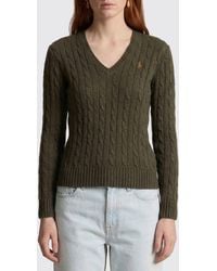 Ralph Lauren - Cotton V-Neck Sweater With Traces - Lyst