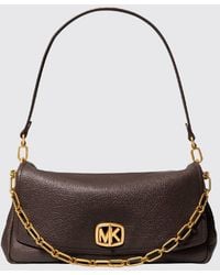 Michael Kors - Grained Leather Shoulder Bag With Mk Monogram - Lyst