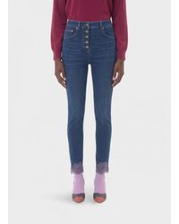 Valentino Garavani - High-Waisted Skinny Jeans With Lace Inserts - Lyst