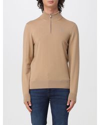 BOSS - Pure Wool Half-Zip Turtleneck Jumper With Ribbed Hems - Lyst