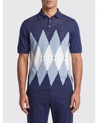 Ballantyne - Diamond Pattern Cotton And Linen Polo Shirt - Lyst