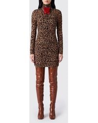 Blumarine - Animal-Print Jersey Sheath Mini Dress With High Neck And Flower Appliqué - Lyst