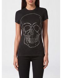 Philipp Plein - Slim Fit Cotton T-Shirt With Skull Print And Rhinestones - Lyst