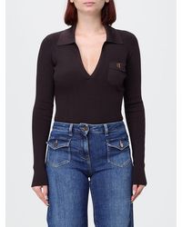 Elisabetta Franchi - Slim Fit Long-Sleeved V-Neck Bodysuit With Ruffles - Lyst