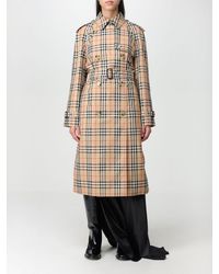 Burberry - Trench Coat In Cotton With Check Print - Lyst