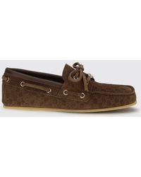 Gucci - Suede Boat Loafers With Gg Monogram - Lyst
