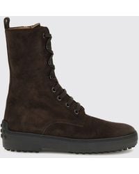 Tod's - Calf-High Suede Combat Boots With T Timeless Logo And Gommino Sole - Lyst