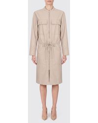 Pinko - Faux Leather Midi Shirtdress With Zip And Drawstring Waist - Lyst
