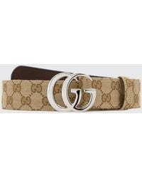 Gucci - Gg Marmont Canvas Belt With An Interlocking Monogram Buckle - Lyst