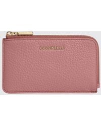 Coccinelle - Tarjetero Metallic Soft De Piel Granulada Con Cierre De Cremallera - Lyst