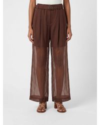 Brunello Cucinelli - Pantalón Palazzo De Algodón De Talle Alto Con Cinturón - Lyst