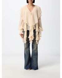 Blumarine - V-Neck Viscose Blouse With Ruffles And Embroidery - Lyst