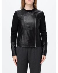 Pinko - Cropped Leather Biker Jacket With An Asymmetrical Zip Closure - Lyst