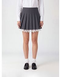 Self-Portrait - Pleated Wool-Blend Mini Skirt With Lace Inserts - Lyst