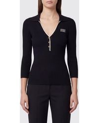 Elisabetta Franchi - Slim Fit Long-Sleeved Ribbed Knitted Polo Shirt - Lyst