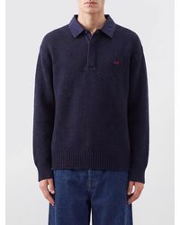 Loewe - Long-Sleeved Wool Knit Polo With Ribbed Collar And Cuffs - Lyst