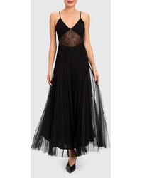 Twinset - V-Neck Tulle And Lace Long Ceremony Gown With Thin Straps - Lyst