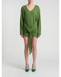The Attico - Viscose T-Shirt Mini Dress With A Sash Waist Belt - Lyst