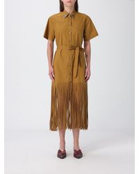 Pinko - Poplin Chemisier Dress With Fringes - Lyst