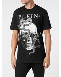 Philipp Plein - Cotton T-Shirt With Skull Print And Rhinestone Embellishments - Lyst