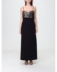 Hanita - Crêpe Sheath Midi Dress With Lace Inserts And V-Neck - Lyst