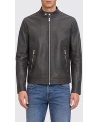BOSS - Short Leather Biker Jacket With Biker Collar And Metal Zip Closures - Lyst