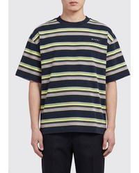 Marni - Relaxed Fit Striped Cotton T-Shirt With Contrast Logo - Lyst