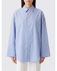 ROTATE BIRGER CHRISTENSEN - Oversized Striped Cotton Shirt With Embroidered Logo And Dropped Shoulders - Lyst