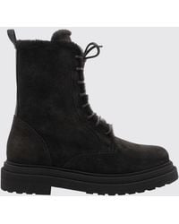 Brunello Cucinelli - Leather And Suede Combat Boots With Monili Detail - Lyst