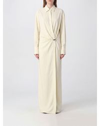 Dondup - Striped Virgin Wool Long Sheath Dress With Draped Waist - Lyst