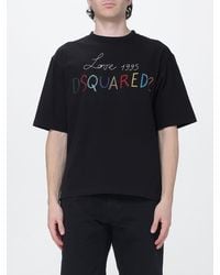 DSquared² - Cotton T-Shirt With Multicolour Embroidered Logo And Dropped Shoulders - Lyst