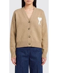 Ami Paris - Alpaca Wool V-Neck Cardigan With Jacquard Logo - Lyst
