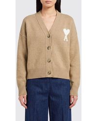 Ami Paris - Alpaca Wool V-Neck Cardigan With Jacquard Logo - Lyst