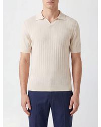 Fedeli - Polo En Maille Coupe Slim À Col V En Coton Bio À Manches Courtes - Lyst