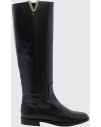Via Roma 15 - Leather Knee-High Boots With Low Heel And Side Zip - Lyst
