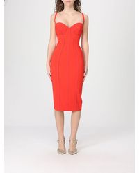 Elisabetta Franchi - Light Crêpe Dress With Raw Cut Fabric - Lyst