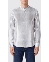 Brooksfield - Striped Linen And Cotton Blend Shirt With Mandarin Collar - Lyst