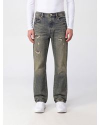 Purple - Straight Fit Cotton Denim Jeans With Distressed Effect And Graphic Print - Lyst
