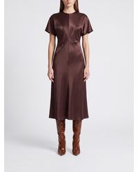 Pinko - Kangoo High Neck Short-Sleeved Satin Midi Sheath Dress - Lyst