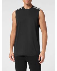 Philipp Plein - Sleeveless Cotton Tank Top With Contrasting Front Logo Print - Lyst
