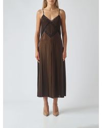 Twinset - Pleated Satin Midi Slip Dress With Lace Inserts - Lyst