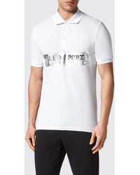 Philipp Plein - Slim Fit Cotton Polo Shirt With Laminated Hexagon Logo - Lyst