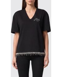 Philipp Plein - V-Neck Cotton T-Shirt With Rhinestone Logo - Lyst